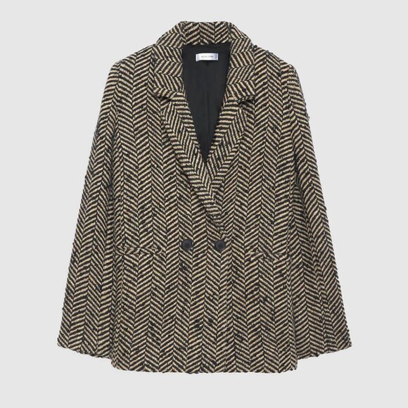 NWOT Anine Bing Diana Blazer Jacket Sz XXS Oversized Fishbone Pattern Wool Blend - Picture 2 of 9